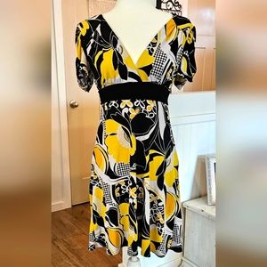 Gently Worn - J * F * W - Black & Yellow Floral Print Fit & Flare Dress - Size M
